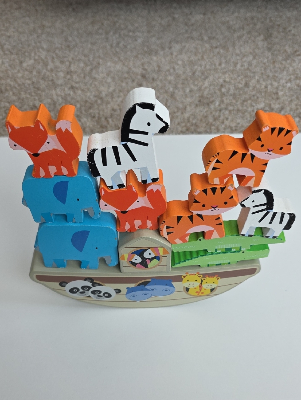 Wooden Animal Stacking Block Toy - Boat And Animals - 12 Pieces